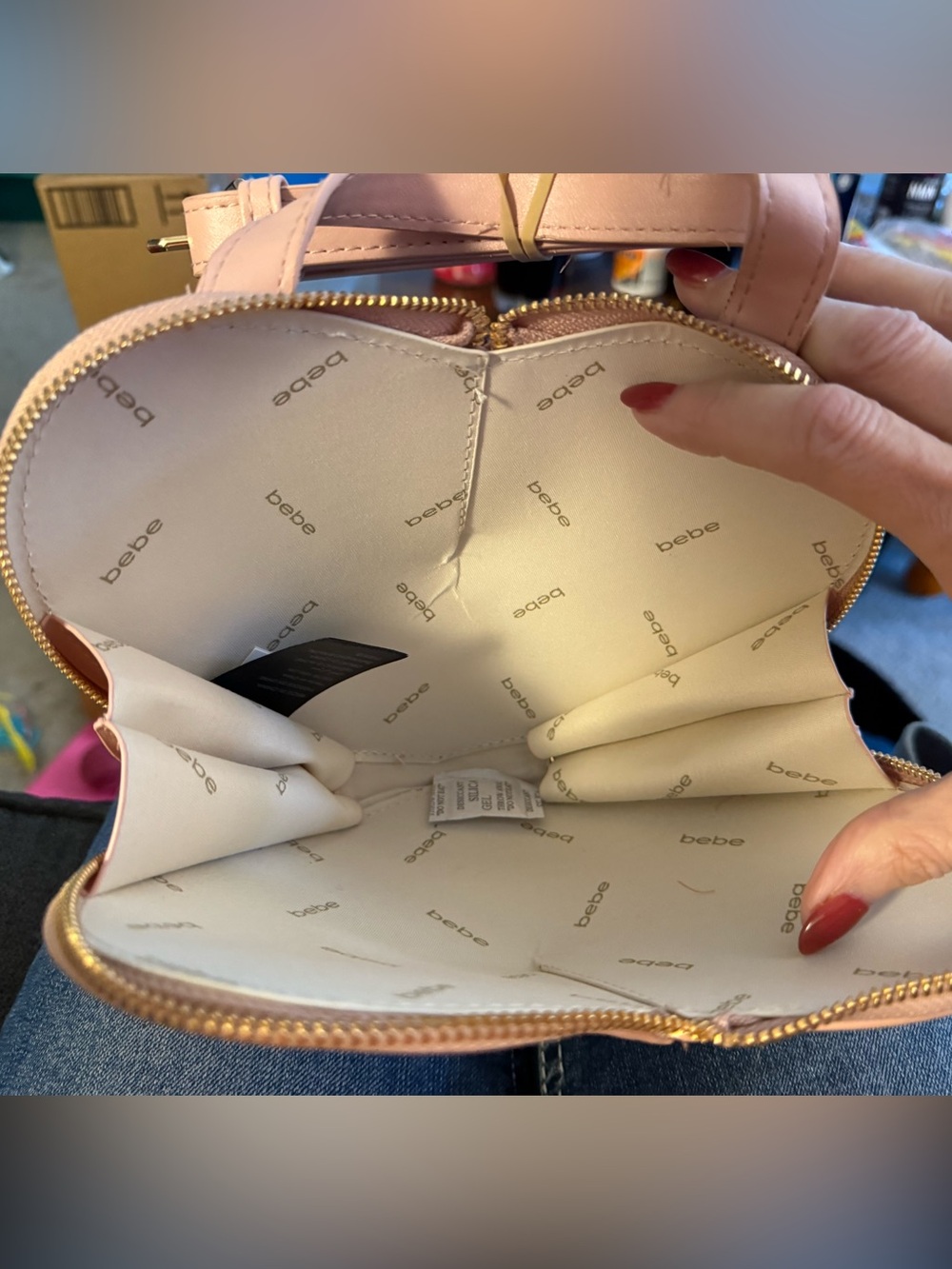 bebe Metallic Gold Heart Mini Crossbody Purse - Picture 2 of 2